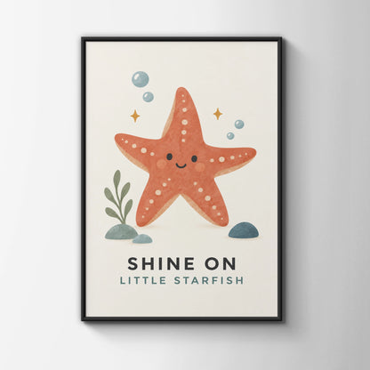 Shine On Little Starfish Print, Cute Ocean Nursery Wall Art, Children's Sea Poster