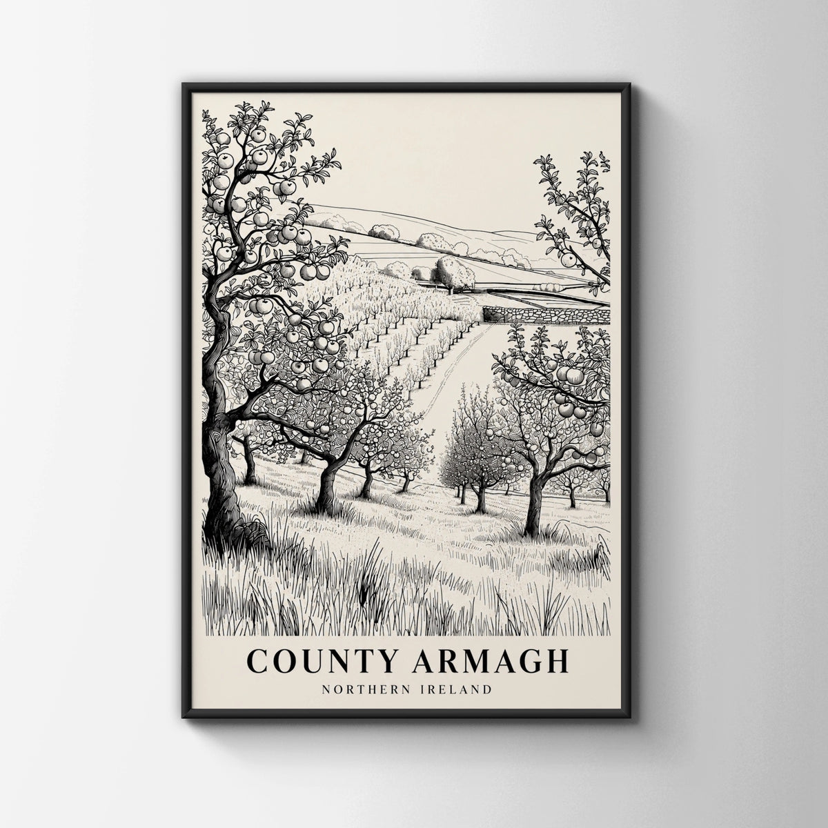 County Armagh Poster, Northern Ireland Apple Orchard Print, Irish Travel Wall Art