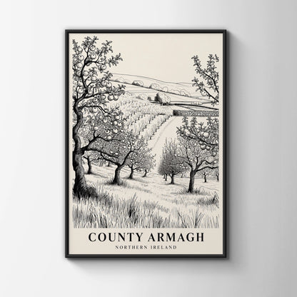 County Armagh Poster, Northern Ireland Apple Orchard Print, Irish Travel Wall Art