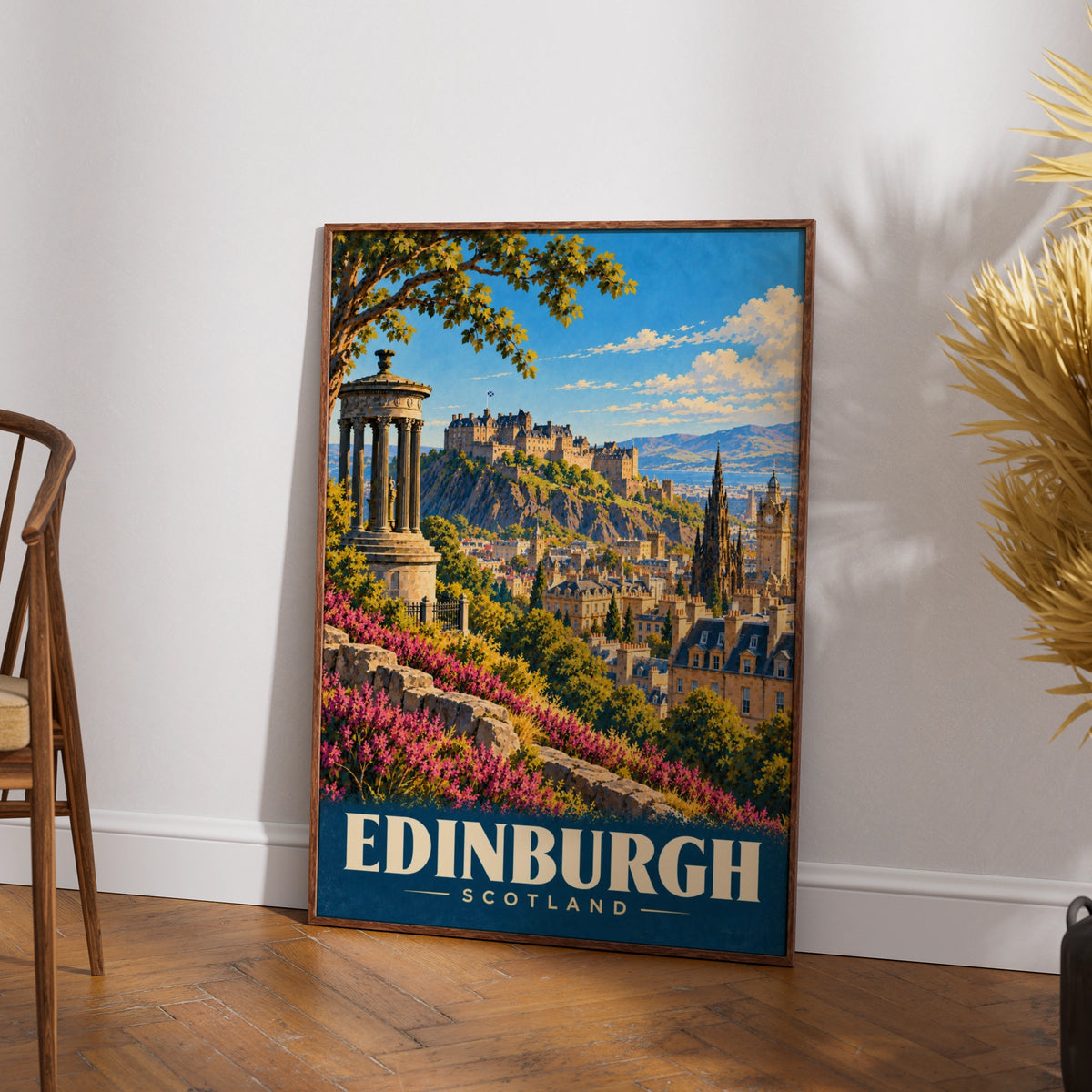 Edinburgh Scotland Vintage Travel Poster, Castle Skyline Wall Art Print, Scottish City