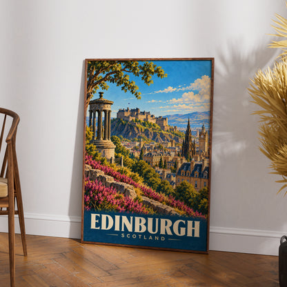 Edinburgh Scotland Vintage Travel Poster, Castle Skyline Wall Art Print, Scottish City