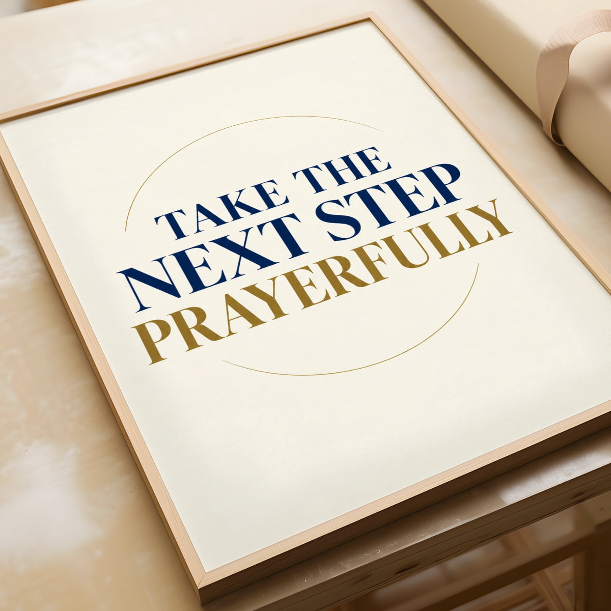 Take The Next Step Prayerfully Christian Wall Art, Faith Quote Poster, Navy Gold