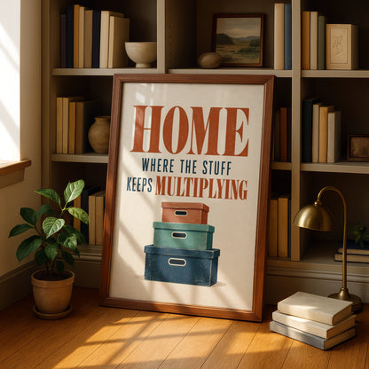 Funny Home Quote Print, Stuff Keeps Multiplying Poster, Retro Typography Wall Art