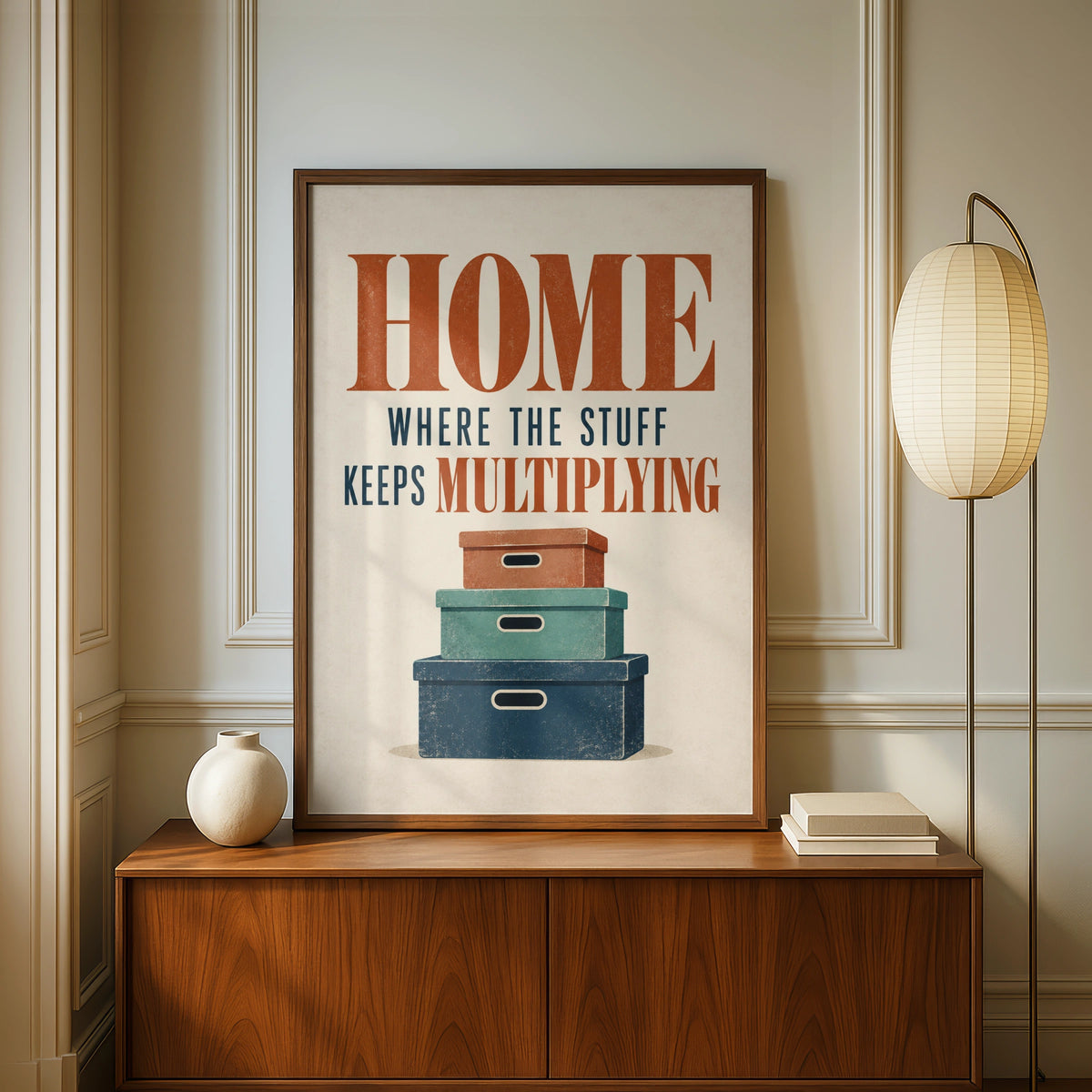 Funny Home Quote Print, Stuff Keeps Multiplying Poster, Retro Typography Wall Art
