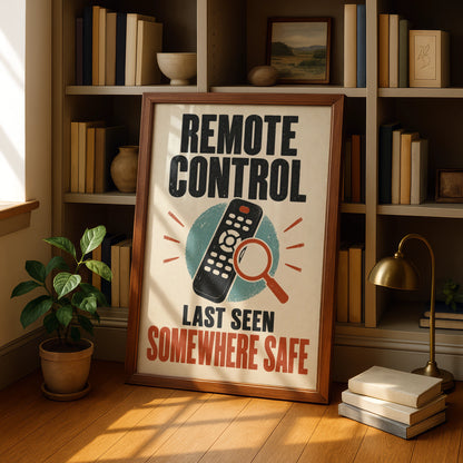 Remote Control Last Seen Somewhere Safe, Funny Retro TV Lounge Humour Wall Art Poster