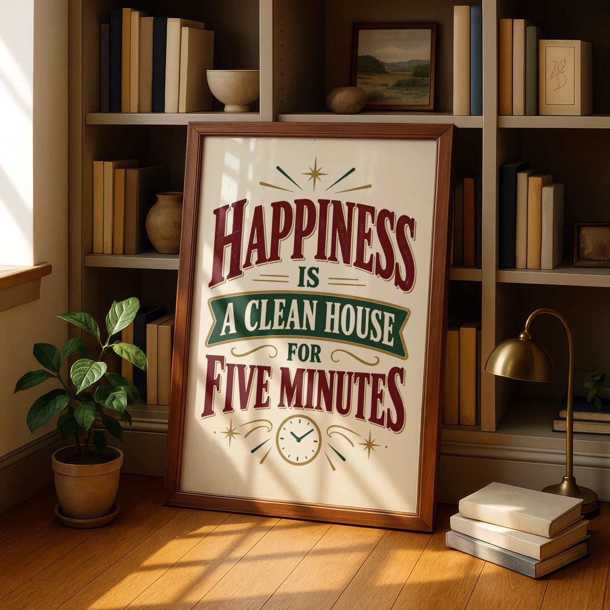 Happiness Is A Clean House For Five Minutes, Funny Home Humour Quote Print