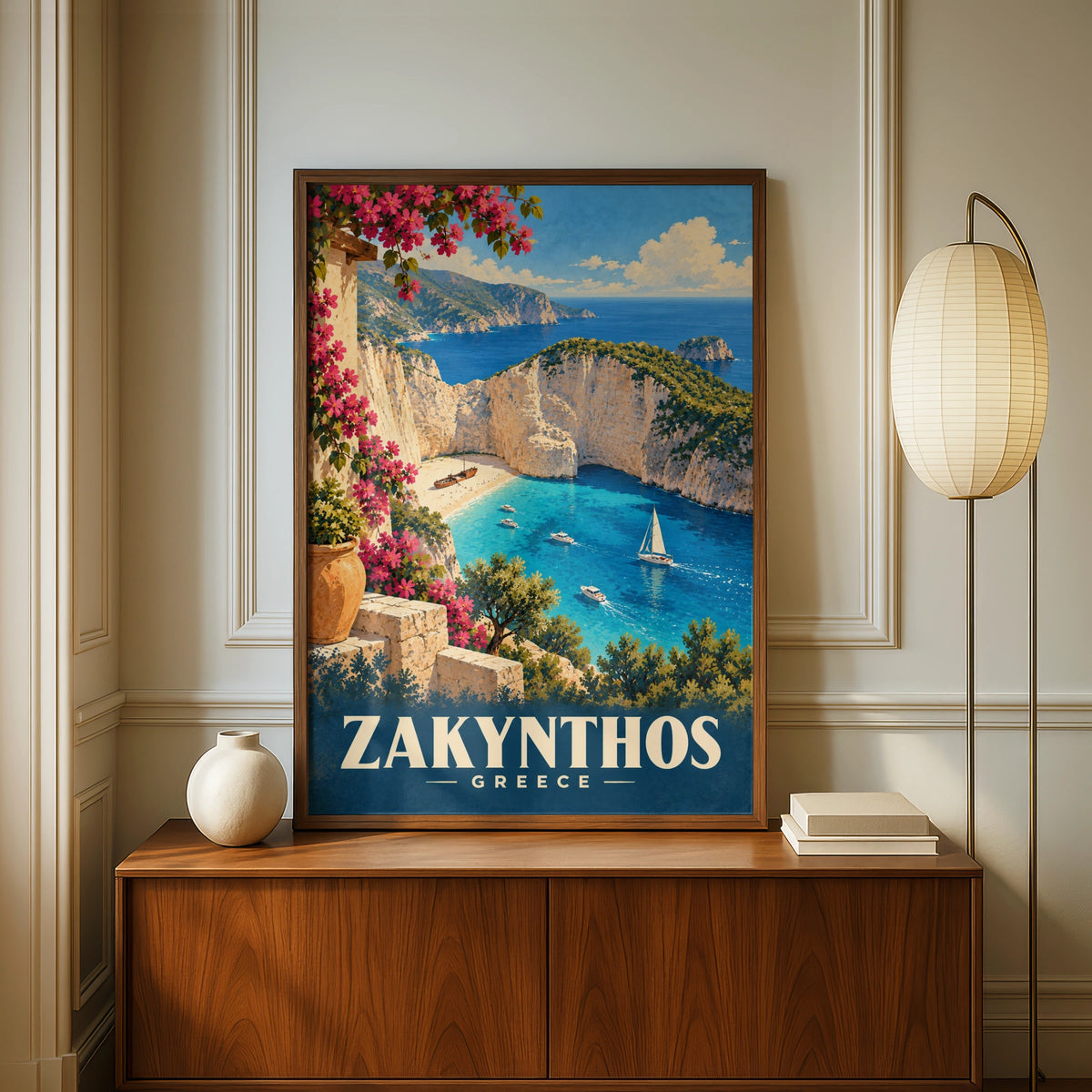 Zakynthos Greece Travel Poster, Navagio Beach Wall Art, Greek Island Print, Mediterranean Decor