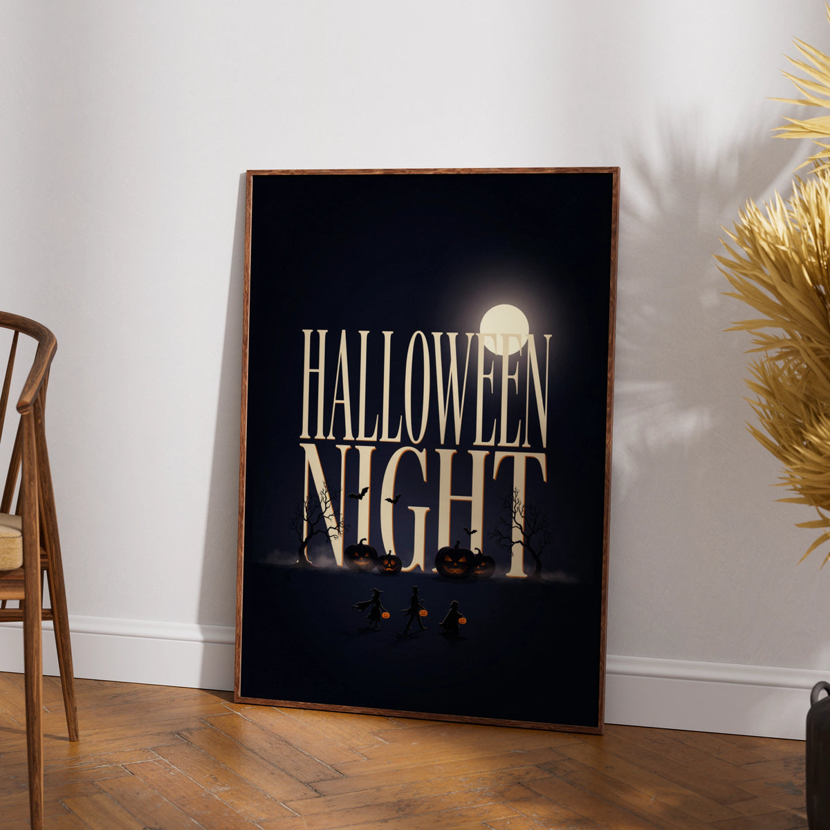 Halloween Night Poster, Spooky Wall Art, Dark Moon Pumpkin Print, Trick or Treat Decor
