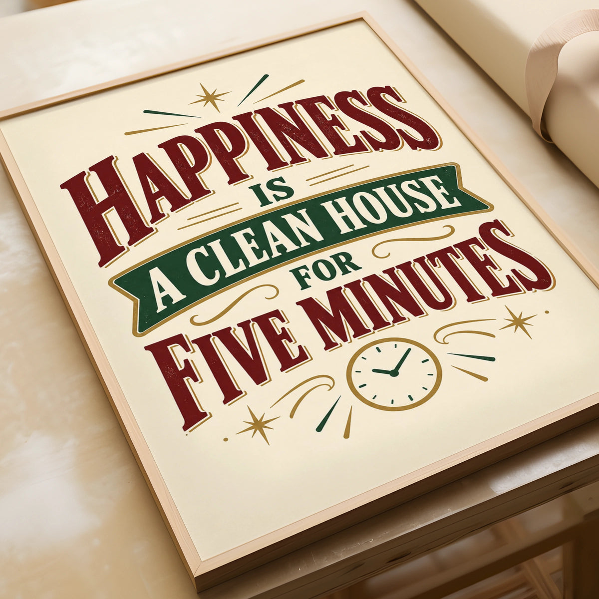 Happiness Is A Clean House For Five Minutes, Funny Home Humour Quote Print