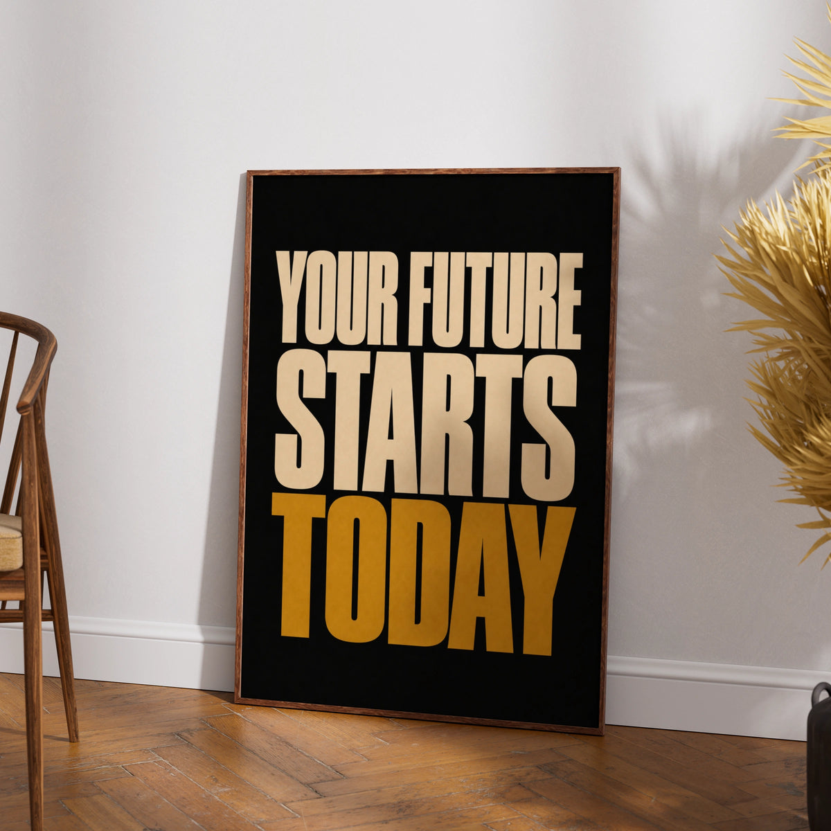Your Future Starts Today Motivational Quote Poster, Black Gold Bold Typography Wall Art