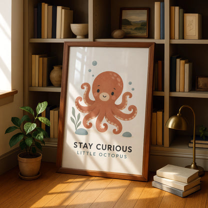 Stay Curious Little Octopus Nursery Poster, Ocean Kids Wall Art, Cute Sea Print