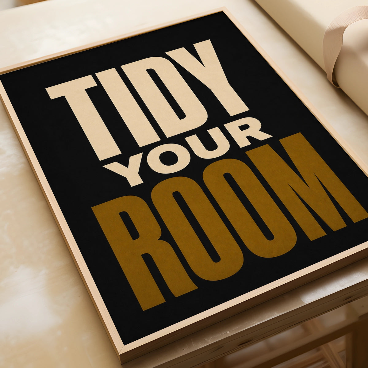 Tidy Your Room Poster, Bold Typography Wall Art, Black Gold Kids Bedroom Print