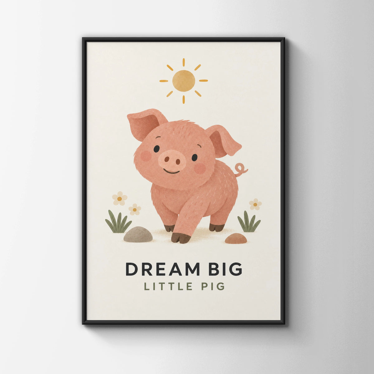 Dream Big Little Pig Nursery Poster, Cute Farm Animal Wall Art, Kids Room Print