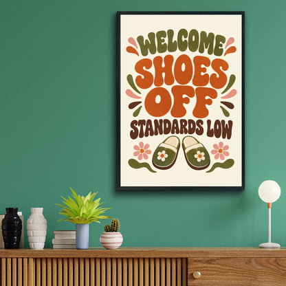 Welcome Shoes Off Standards Low Funny Hallway Print, Retro Home Humour Wall Art