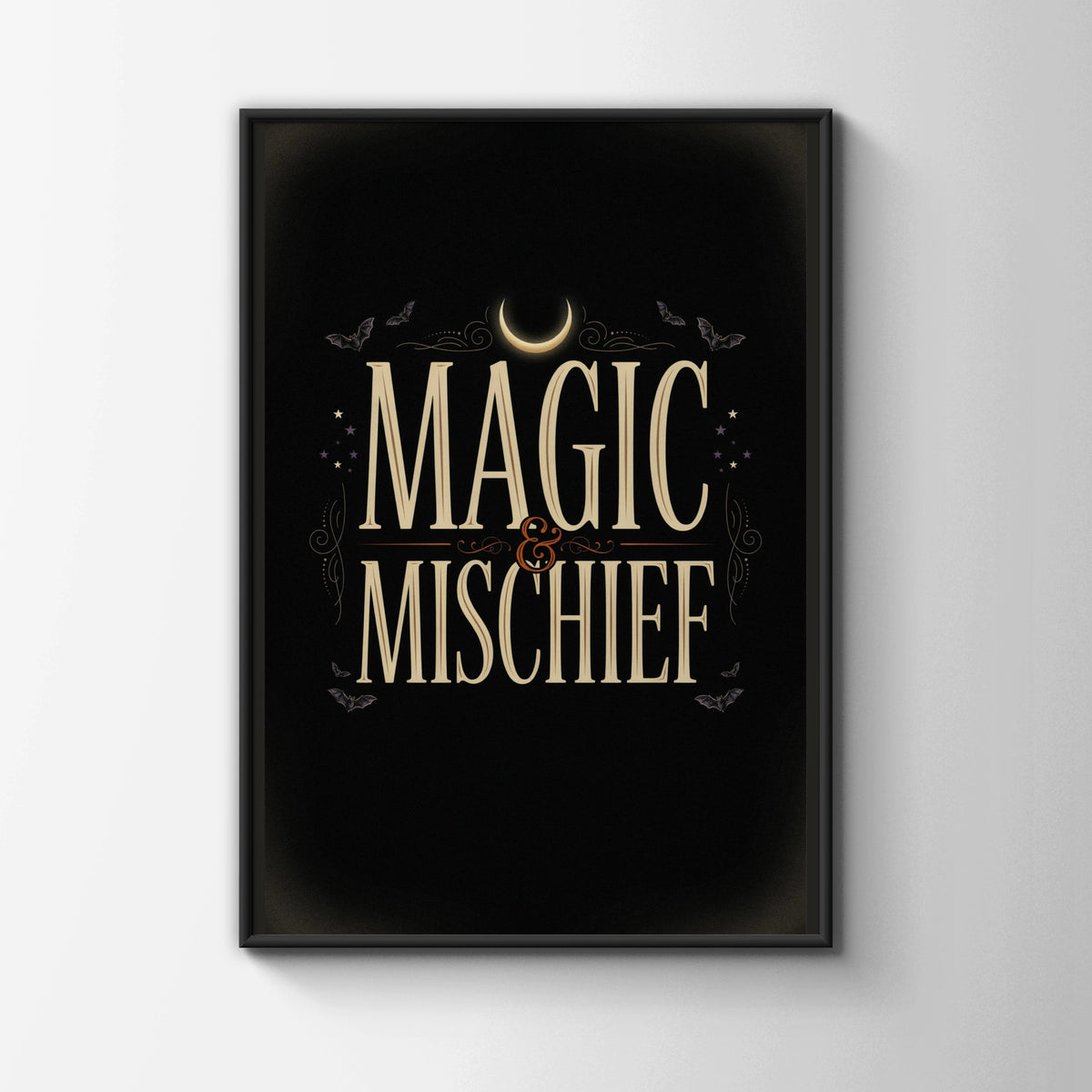Magic and Mischief Halloween Wall Art, Witchy Poster, Dark Gothic Print, Bats Moon Decor