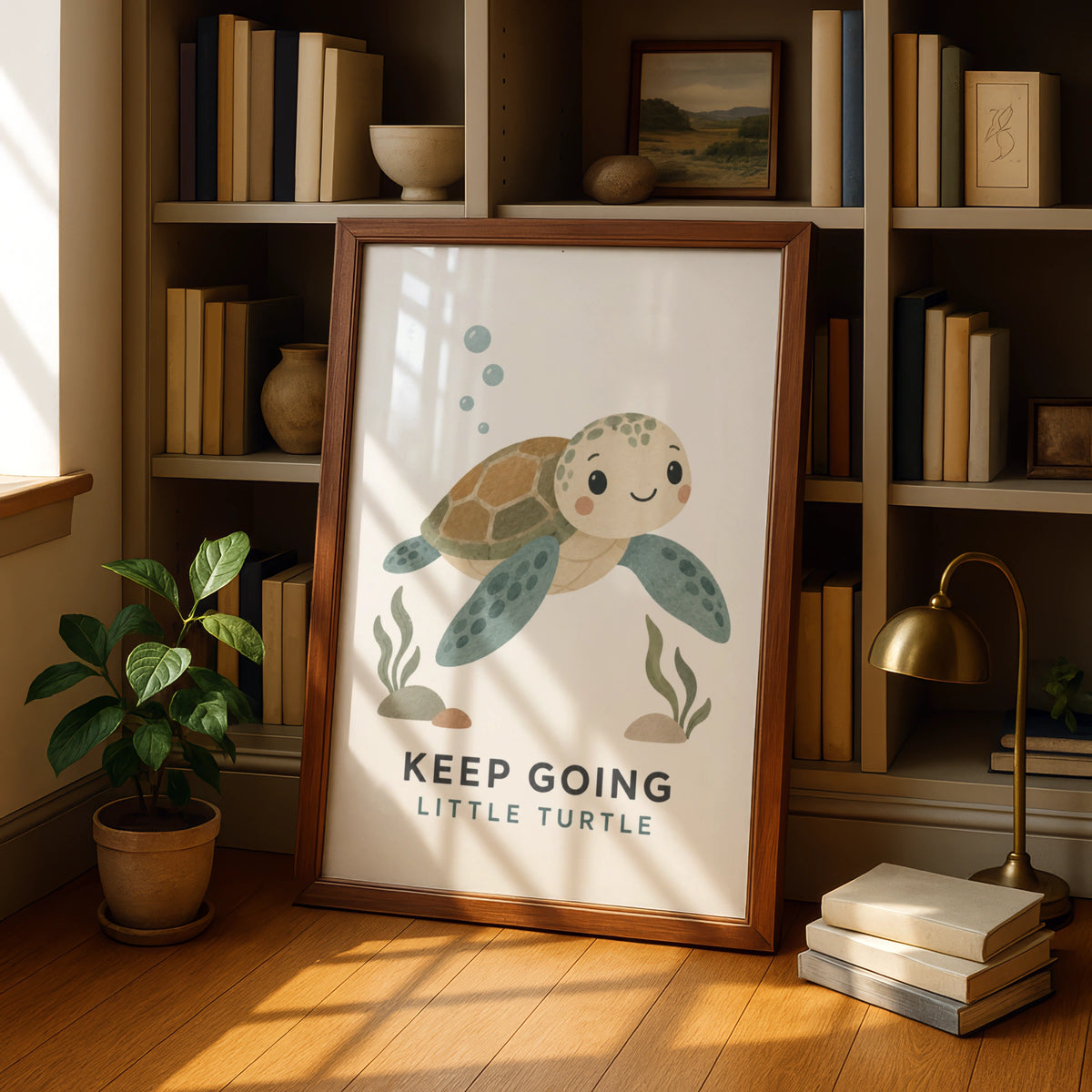 Keep Going Little Turtle Poster, Cute Ocean Nursery Wall Art, Kids Motivational Print