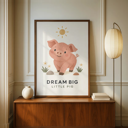 Dream Big Little Pig Nursery Poster, Cute Farm Animal Wall Art, Kids Room Print