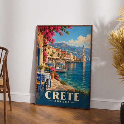 Crete Greece Travel Poster, Chania Harbour Wall Art, Mediterranean Print, Greek Island Decor