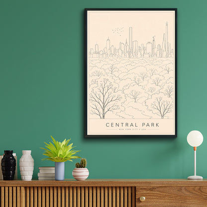 Central Park New York City Poster, NYC Skyline Line Art Print, Minimalist Travel Wall Art