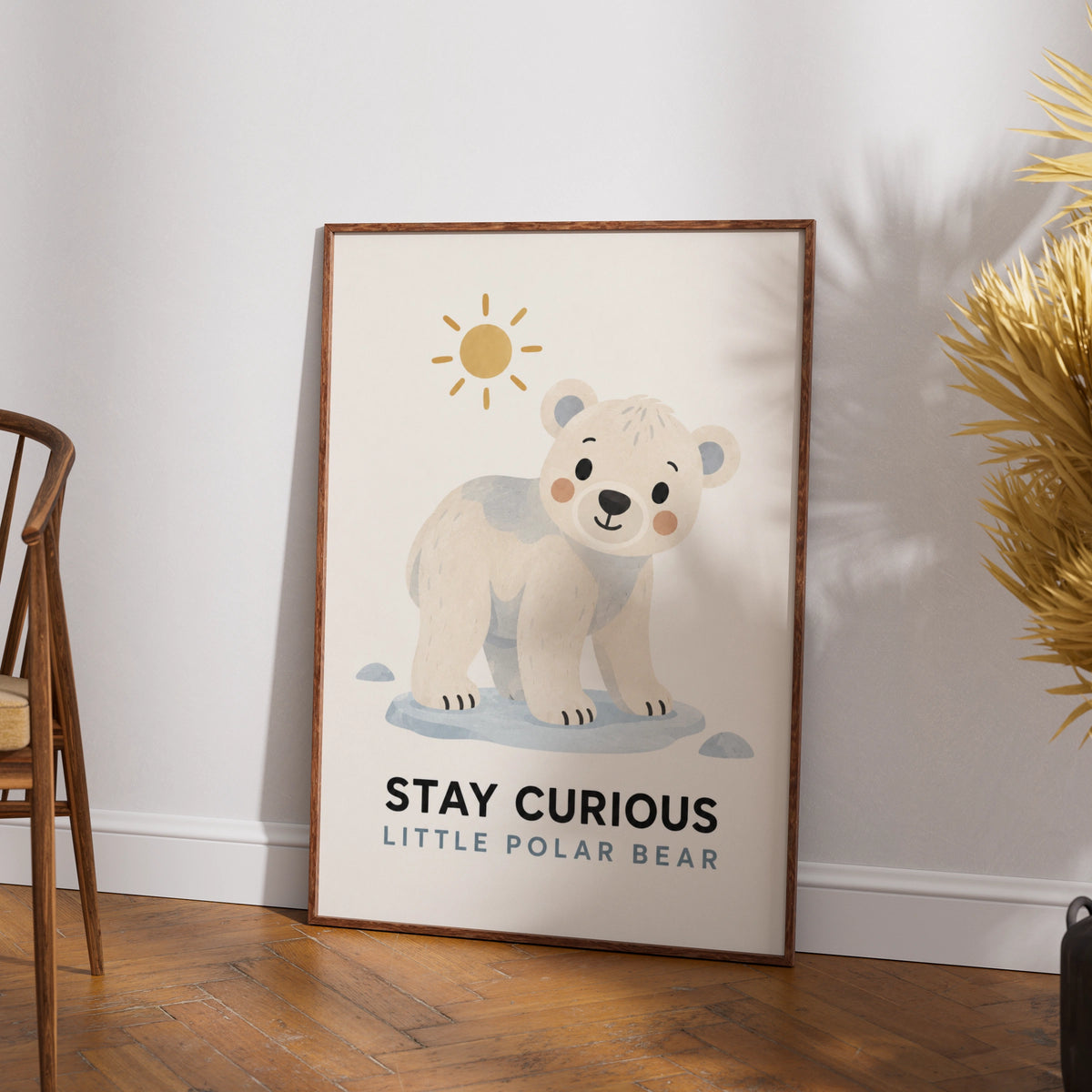 Stay Curious Little Polar Bear Nursery Poster, Cute Animal Kids Wall Art Print