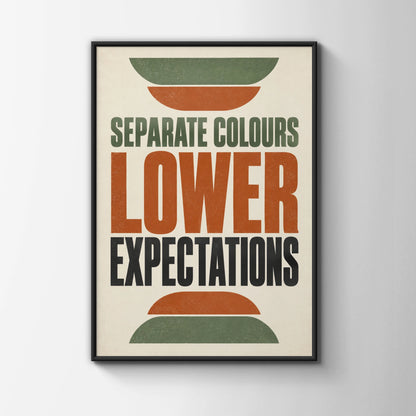 Lower Expectations Funny Quote Poster, Retro Humour Wall Art, Terracotta Green Home Print