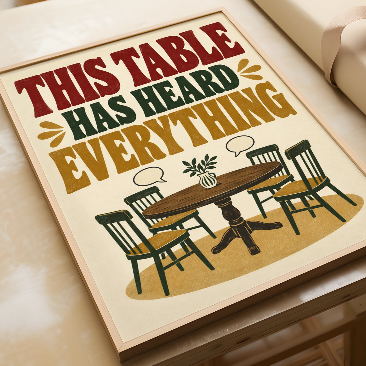 This Table Has Heard Everything Funny Kitchen Poster, Retro Dining Room Wall Art Print