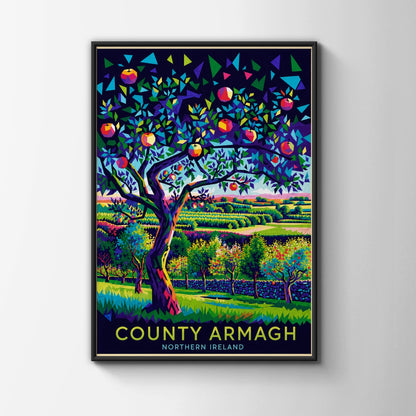 County Armagh Northern Ireland Poster, Apple Orchard Travel Art Print, Colourful Irish Wall Art