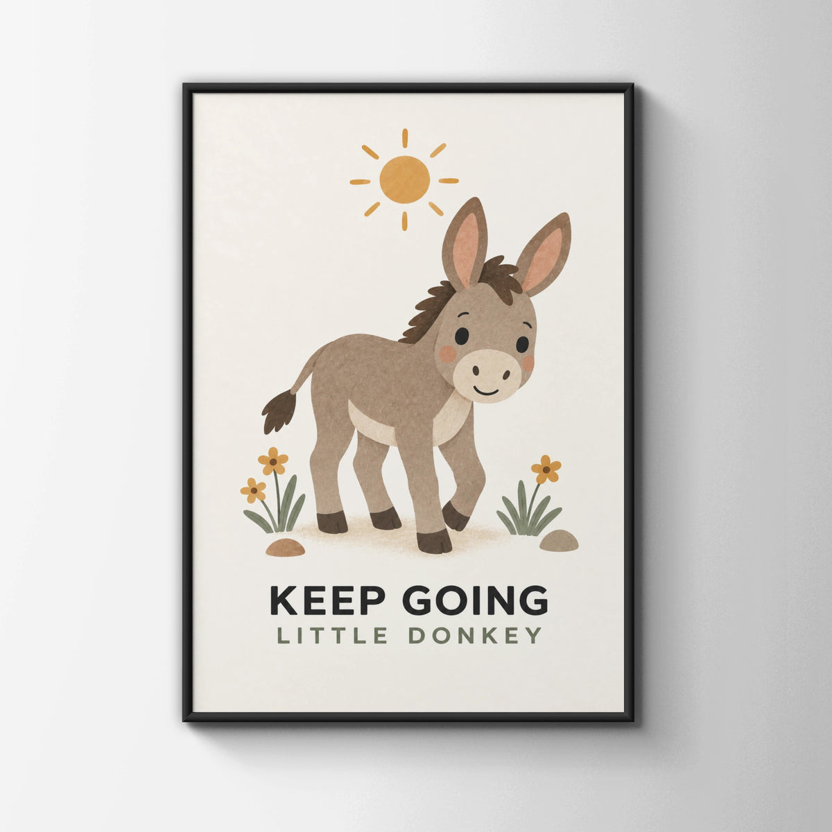 Keep Going Little Donkey Poster, Cute Farm Animal Print, Kids Nursery Wall Art