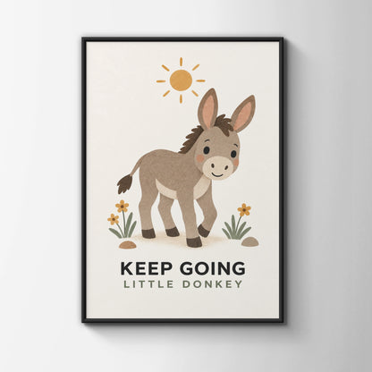 Keep Going Little Donkey Poster, Cute Farm Animal Print, Kids Nursery Wall Art