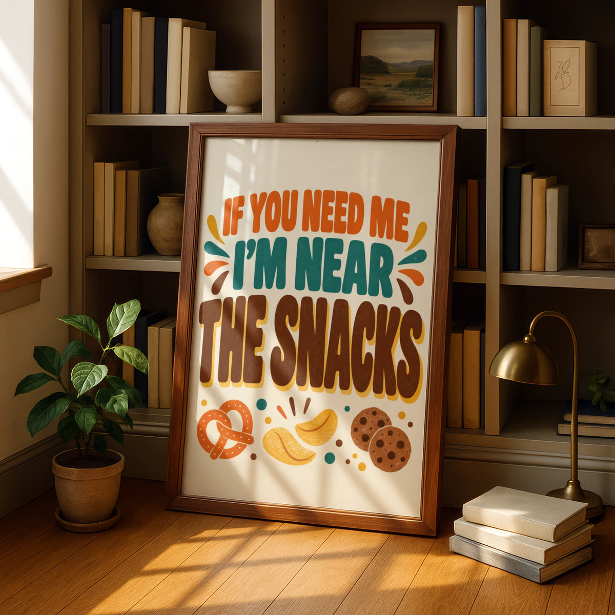 If You Need Me I'm Near The Snacks Funny Kitchen Poster, Retro Food Wall Art Print