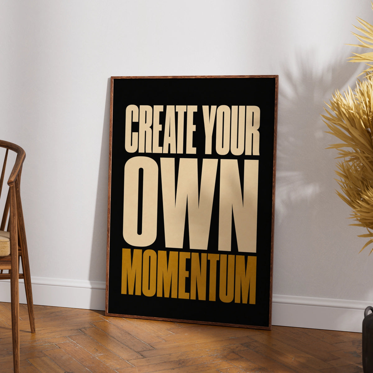 Create Your Own Momentum Motivational Quote Poster, Bold Black Gold Wall Art