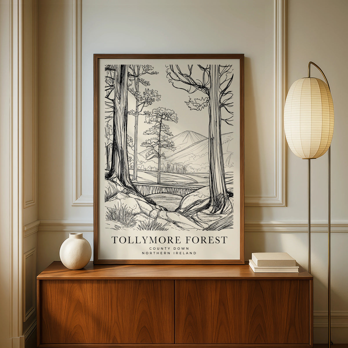 Tollymore Forest Poster, County Down Northern Ireland Wall Art, Line Drawing Print