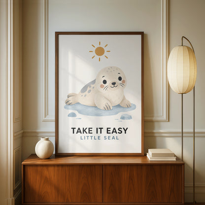 Take It Easy Little Seal Poster, Cute Baby Seal Print, Kids Ocean Animal Wall Art