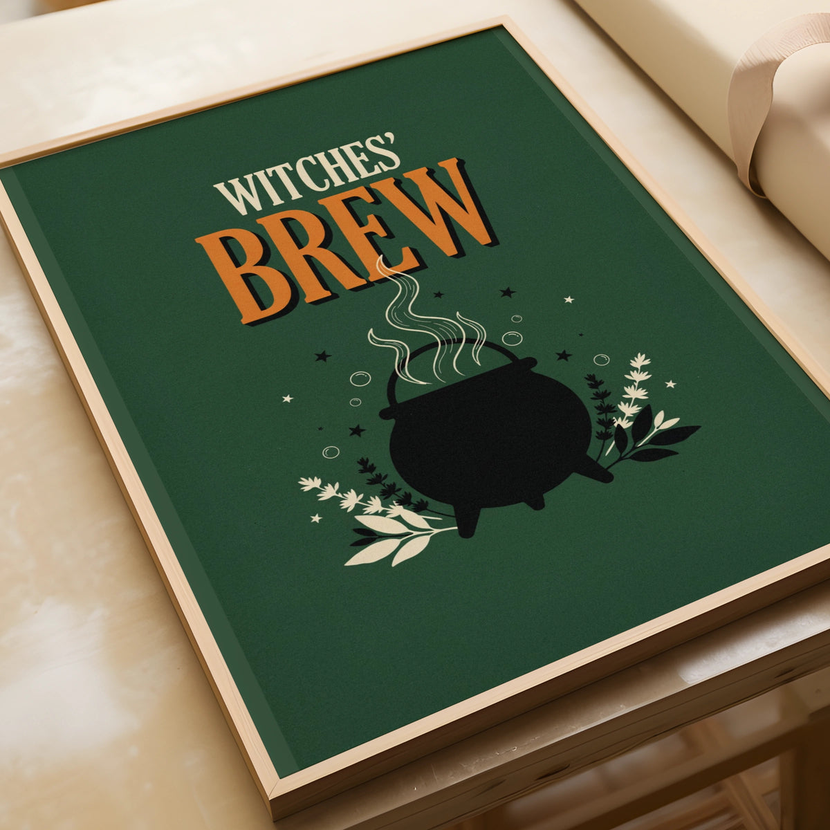 Witches Brew Cauldron Poster, Halloween Wall Art, Dark Green Witch Print, A3