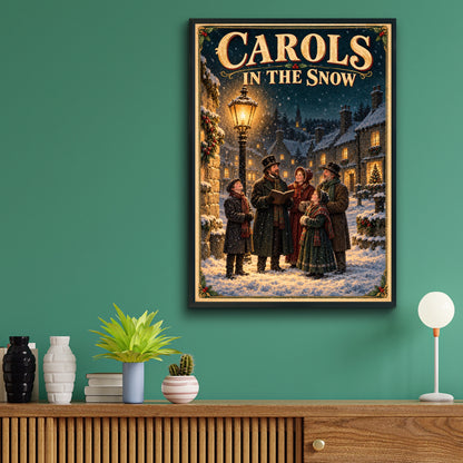 Carols in the Snow Victorian Christmas Poster, Festive Carol Singers Wall Art Print