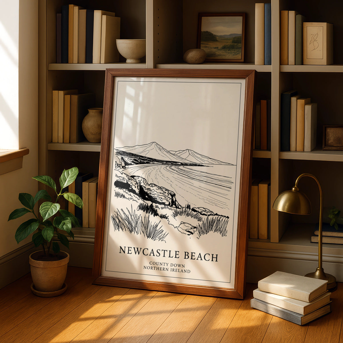 Newcastle Beach Poster, County Down Northern Ireland, Mourne Mountains Wall Art Print