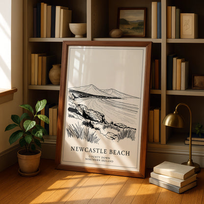 Newcastle Beach Poster, County Down Northern Ireland, Mourne Mountains Wall Art Print