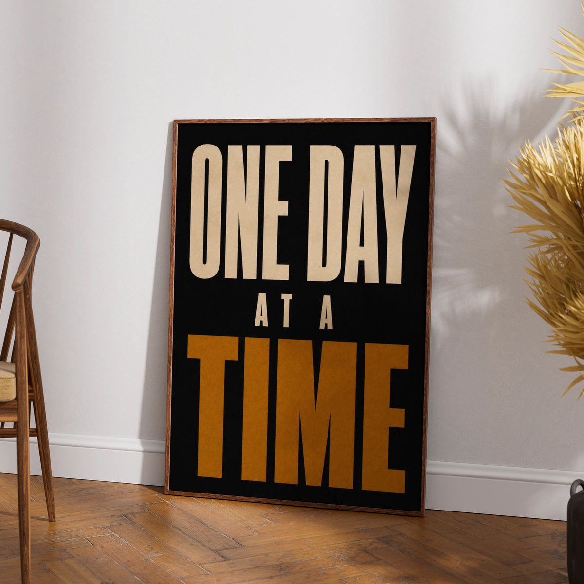 One Day At A Time Motivational Quote Poster, Bold Typography Wall Art Print