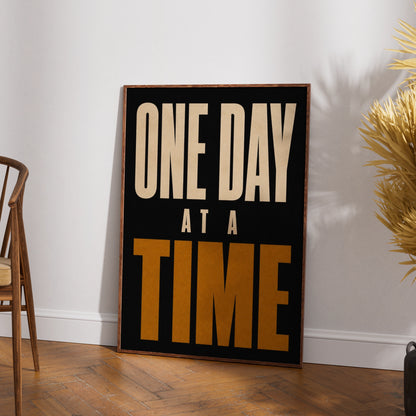 One Day At A Time Motivational Quote Poster, Bold Typography Wall Art Print