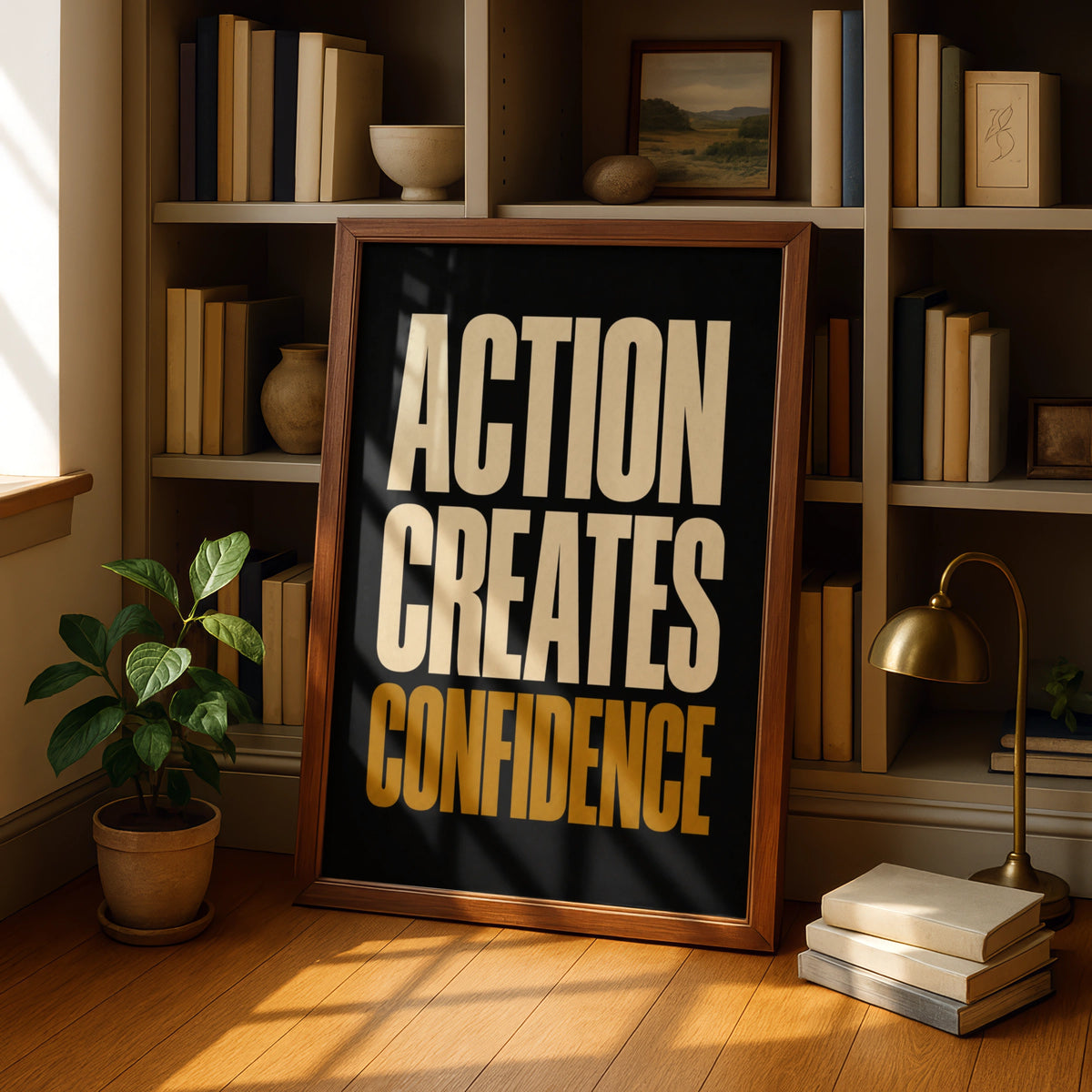 Action Creates Confidence Motivational Quote Poster, Bold Typography Wall Art Print