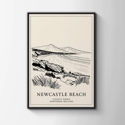 Newcastle Beach Poster, County Down Northern Ireland, Mourne Mountains Wall Art Print